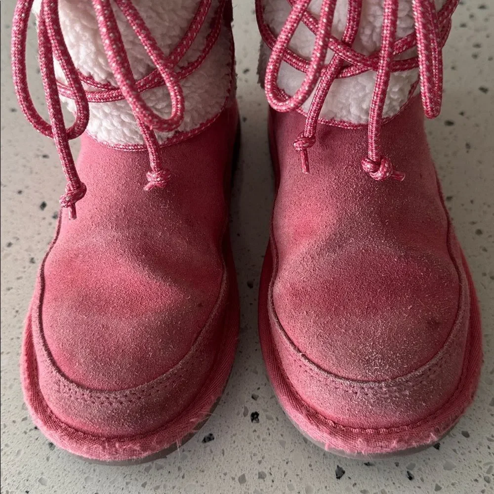 Koolaburra by UGG Suede Leather Pink Cream Warm Cozy Lined Girls Boots Size 2